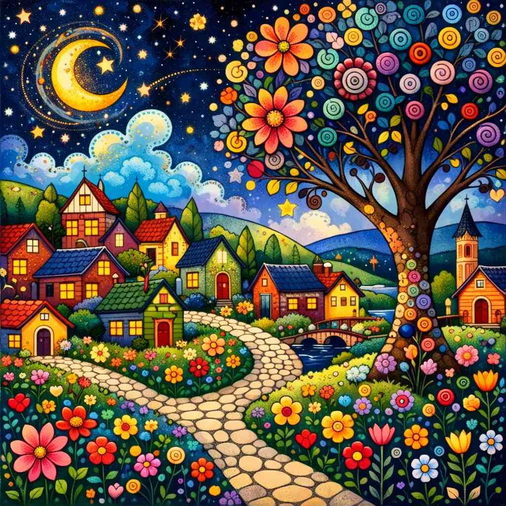 Paint by Numbers - A magical night in the flower village – DIY Paint by ...