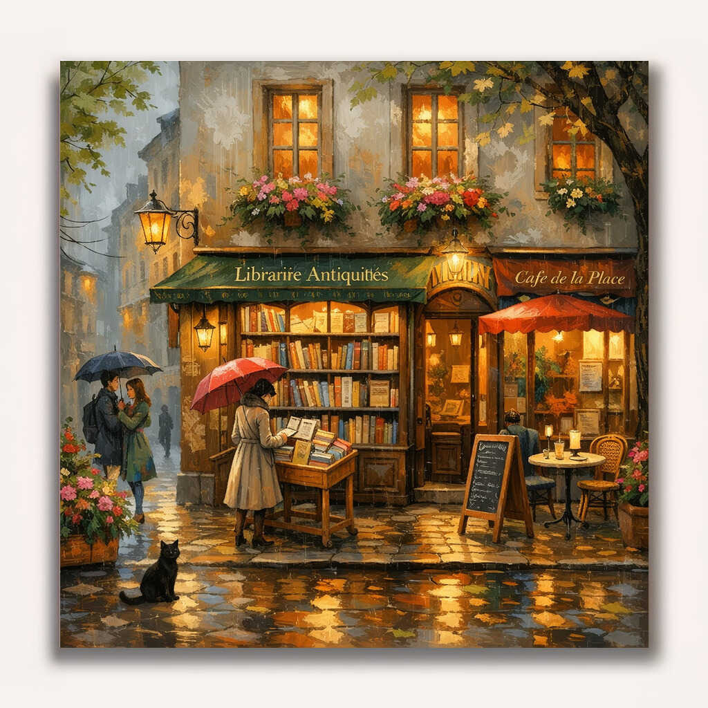 Paint by Numbers - Magical Rainy Evening, Bookstore