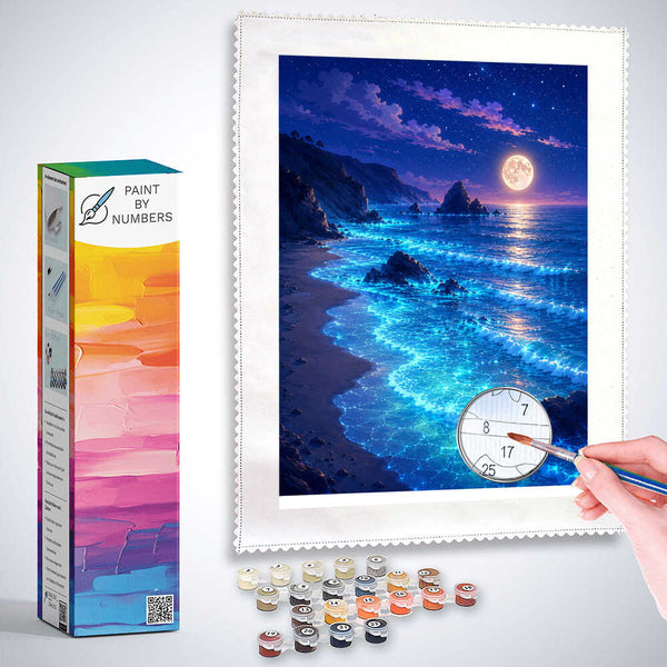 Paint by Numbers - Magical moonlit night by the ocean