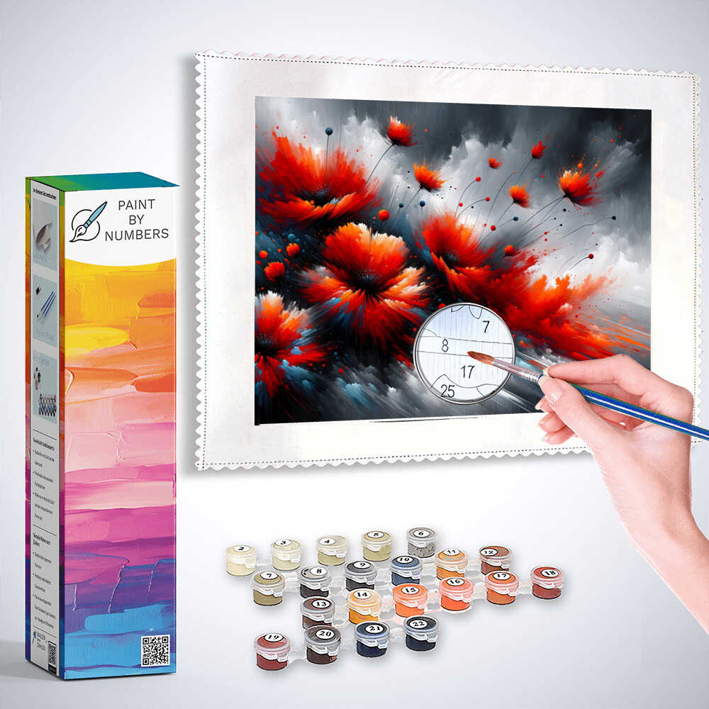 Red flowers, Abstract - Paint by Numbers – DIY Paint by Numbers
