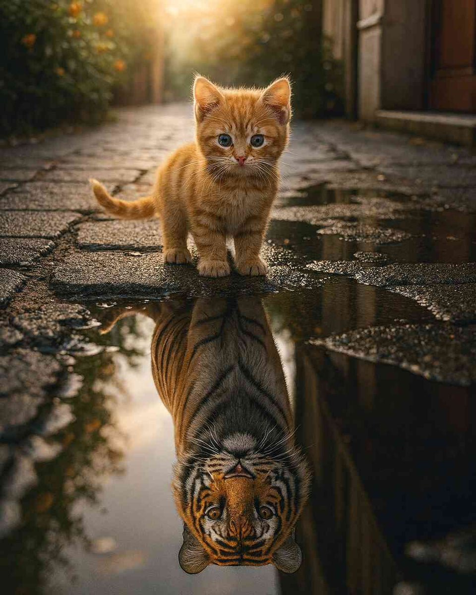 Paint by Numbers - Small Red Cat Big Tiger Mirror Picture
