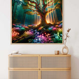 Paint by Numbers - Mysterious Glow in the Enchanted Forest with vibrant colors and light effects, evoking wonder and enchantment.