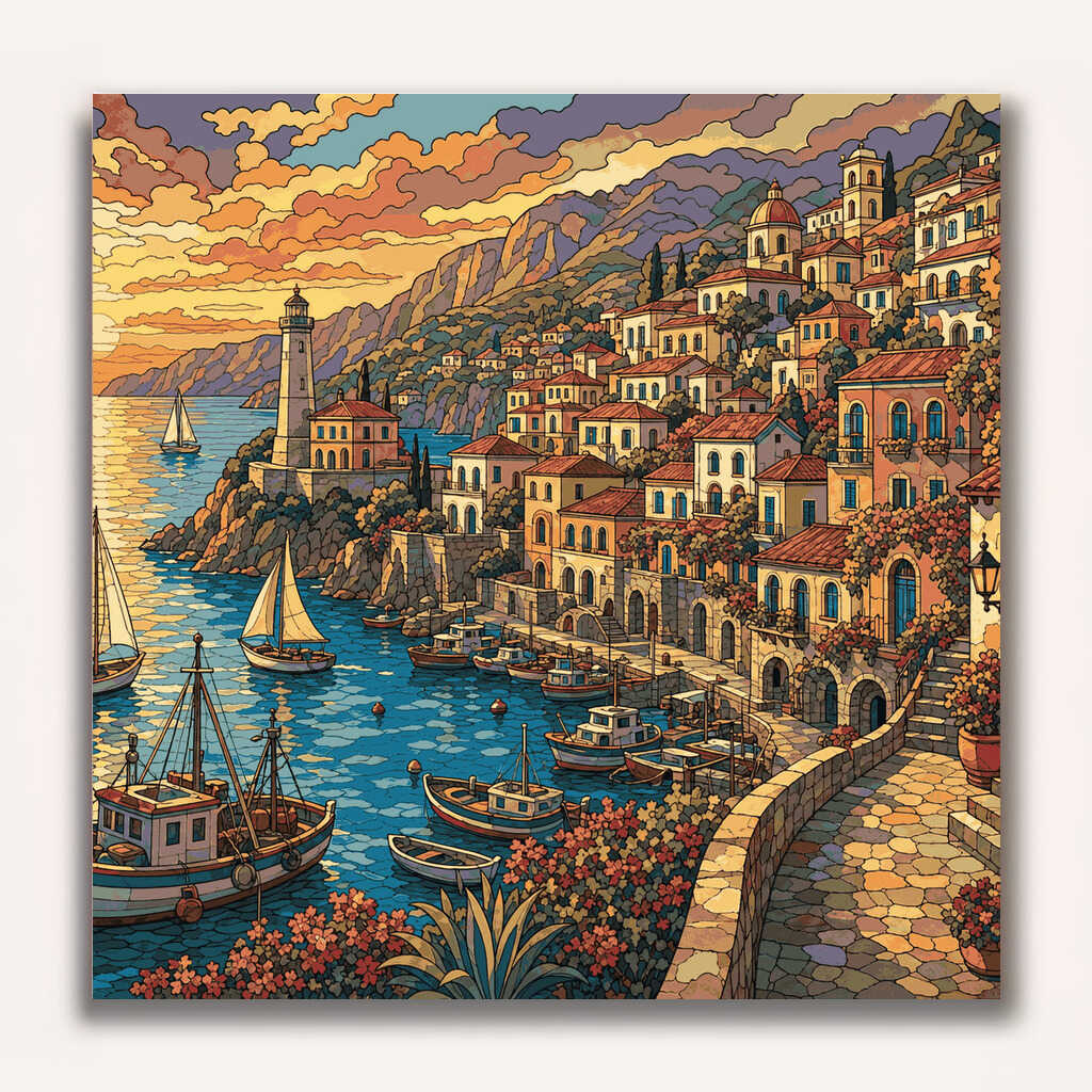Paint by Numbers - Sunset in Amalfi – Mediterranean magic