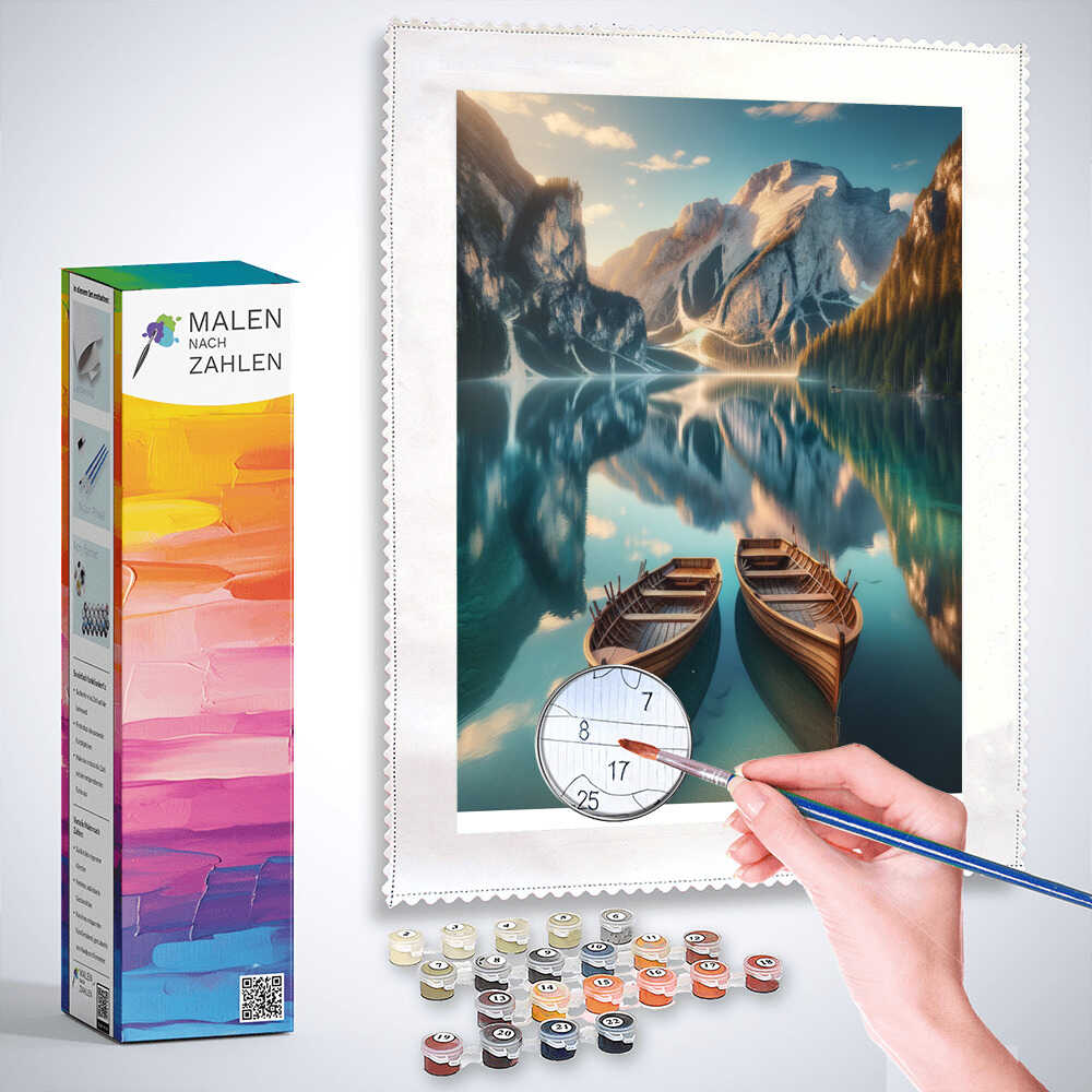 Paint by Numbers - Mountain lake with boats