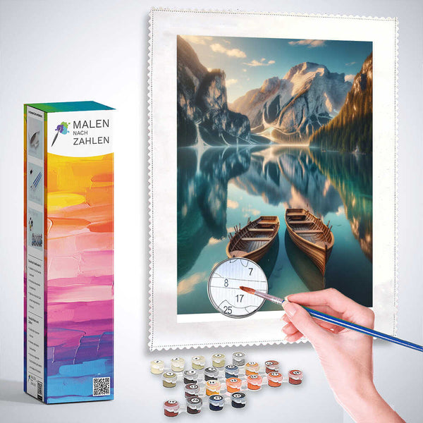 Paint by Numbers - Mountain lake with boats