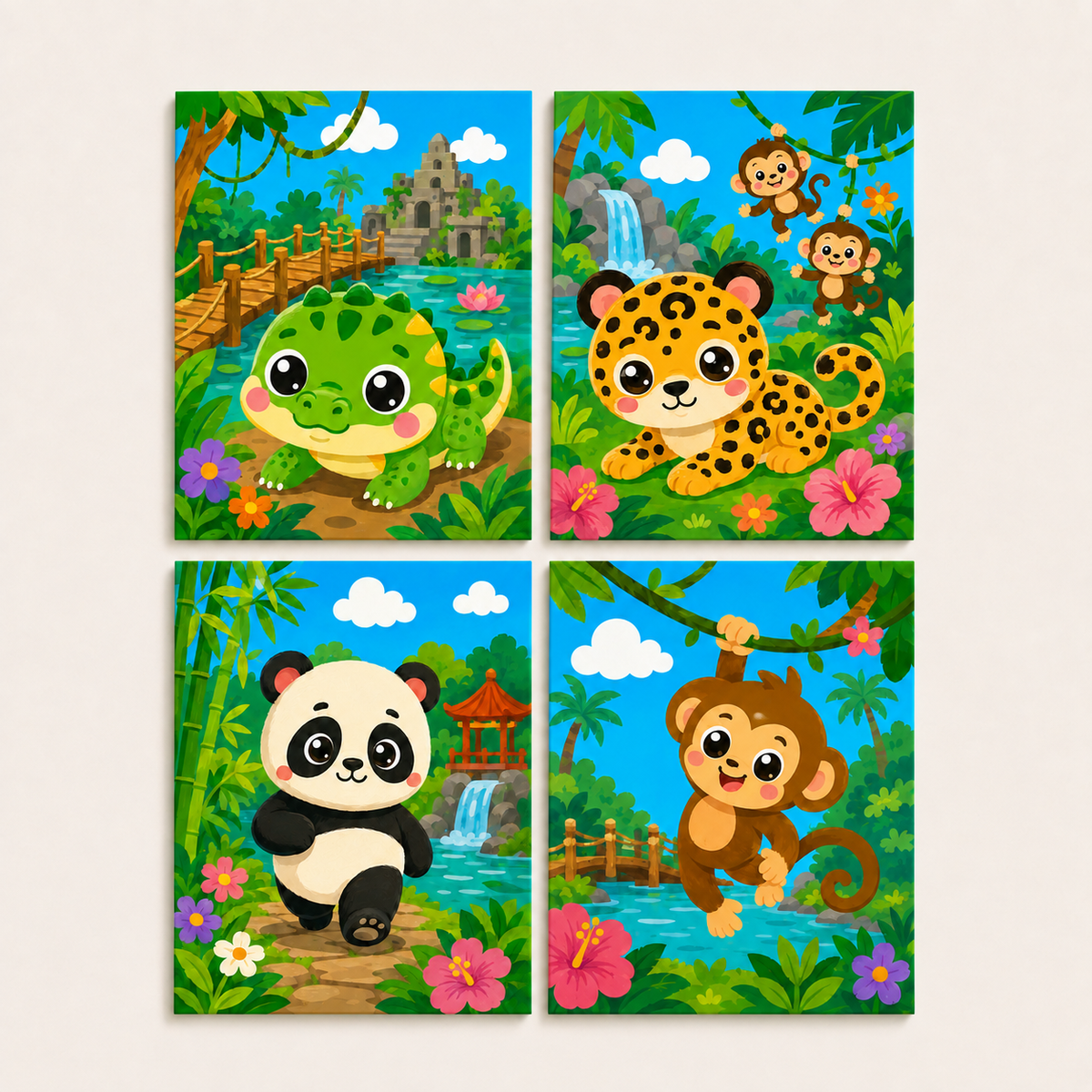 Kids dschungle, set of 4 - Mini paint by numbers