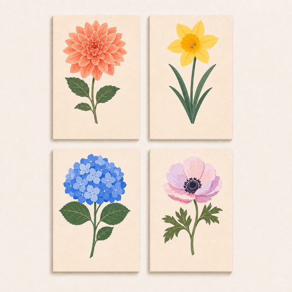 flower lovers, set of 4 - Mini paint by numbers