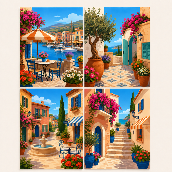 Mediterranean delight, set of 4 - Mini paint by numbers