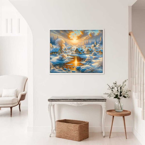 Sunrise, snow village - Paint by Numbers