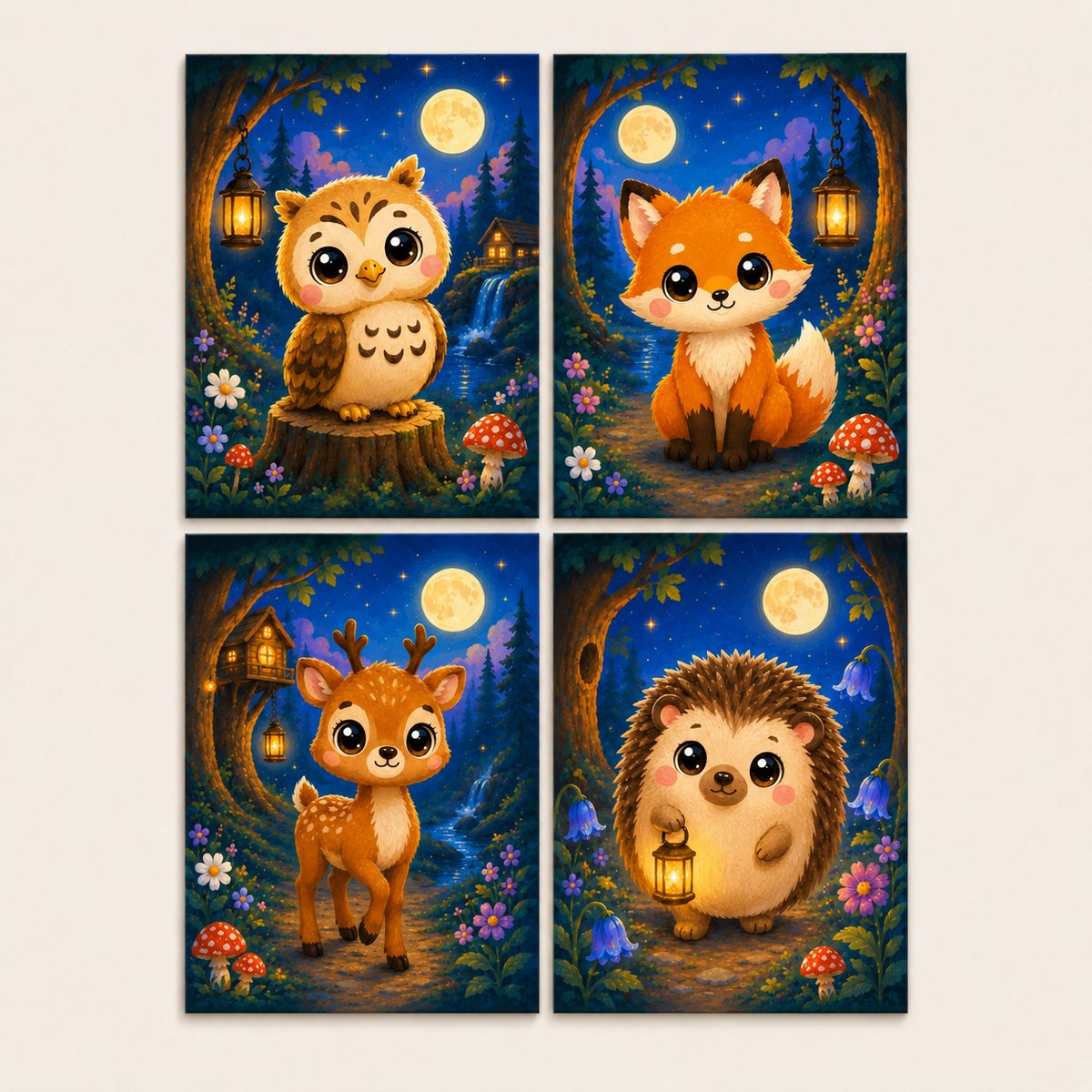 Moonlight forest, set of 4 - Mini paint by numbers