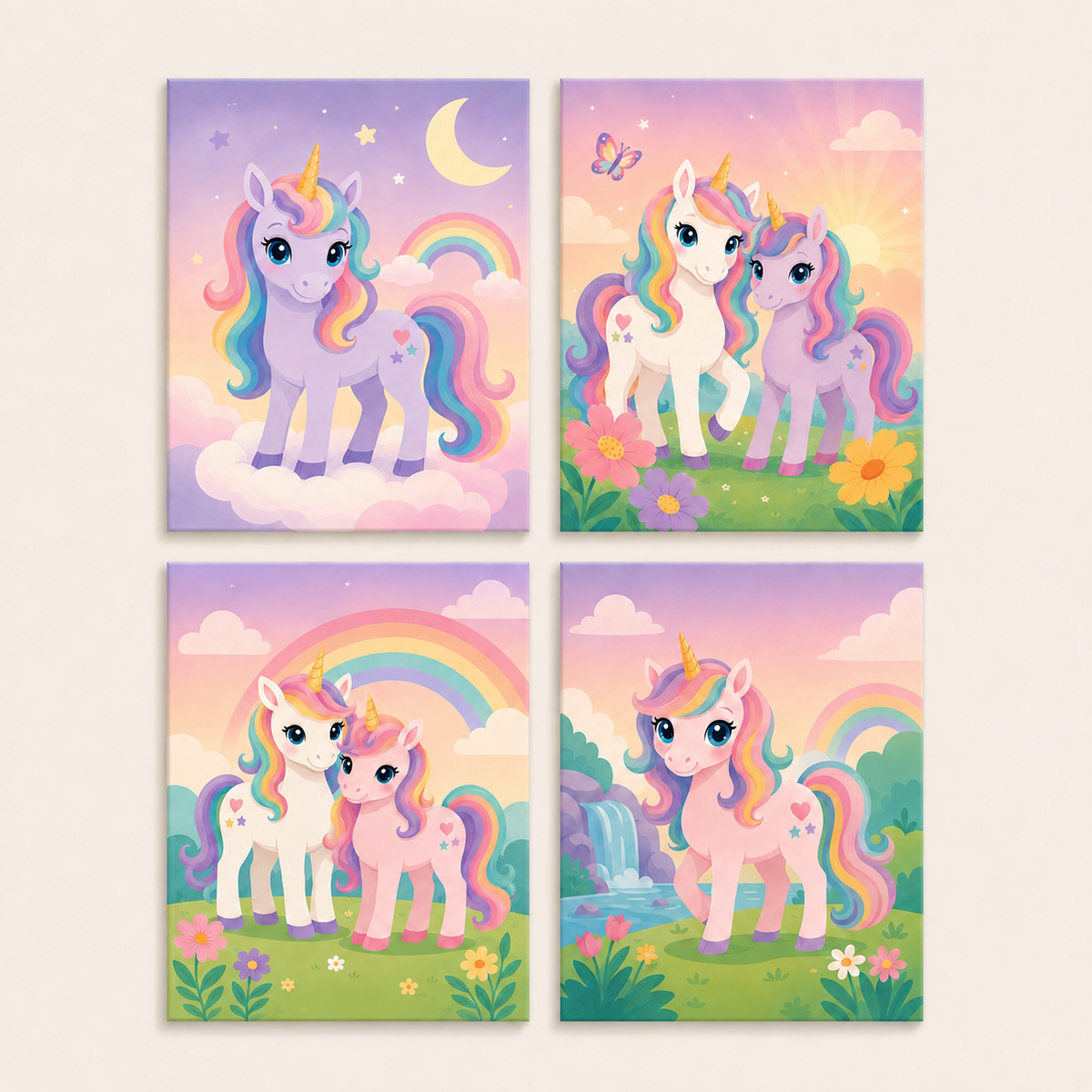 Unicorn rainbow, set of 4 - Mini paint by numbers