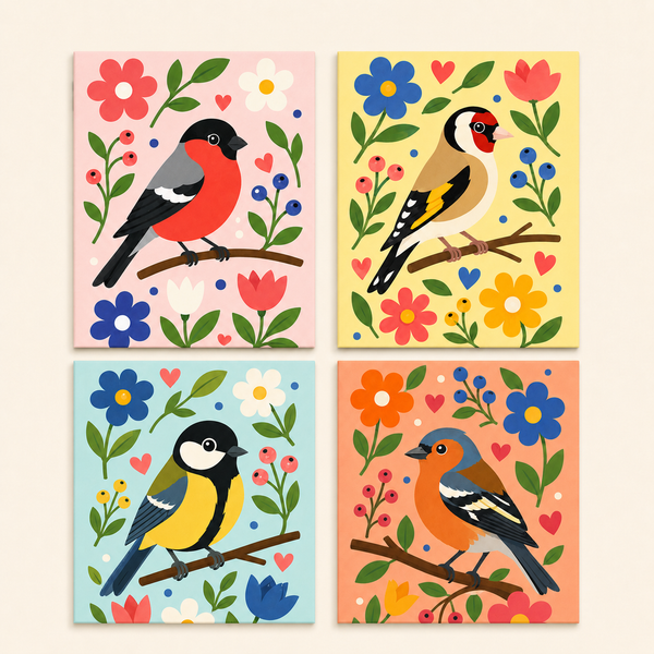 spring chirping, set of 4 - Mini paint by numbers