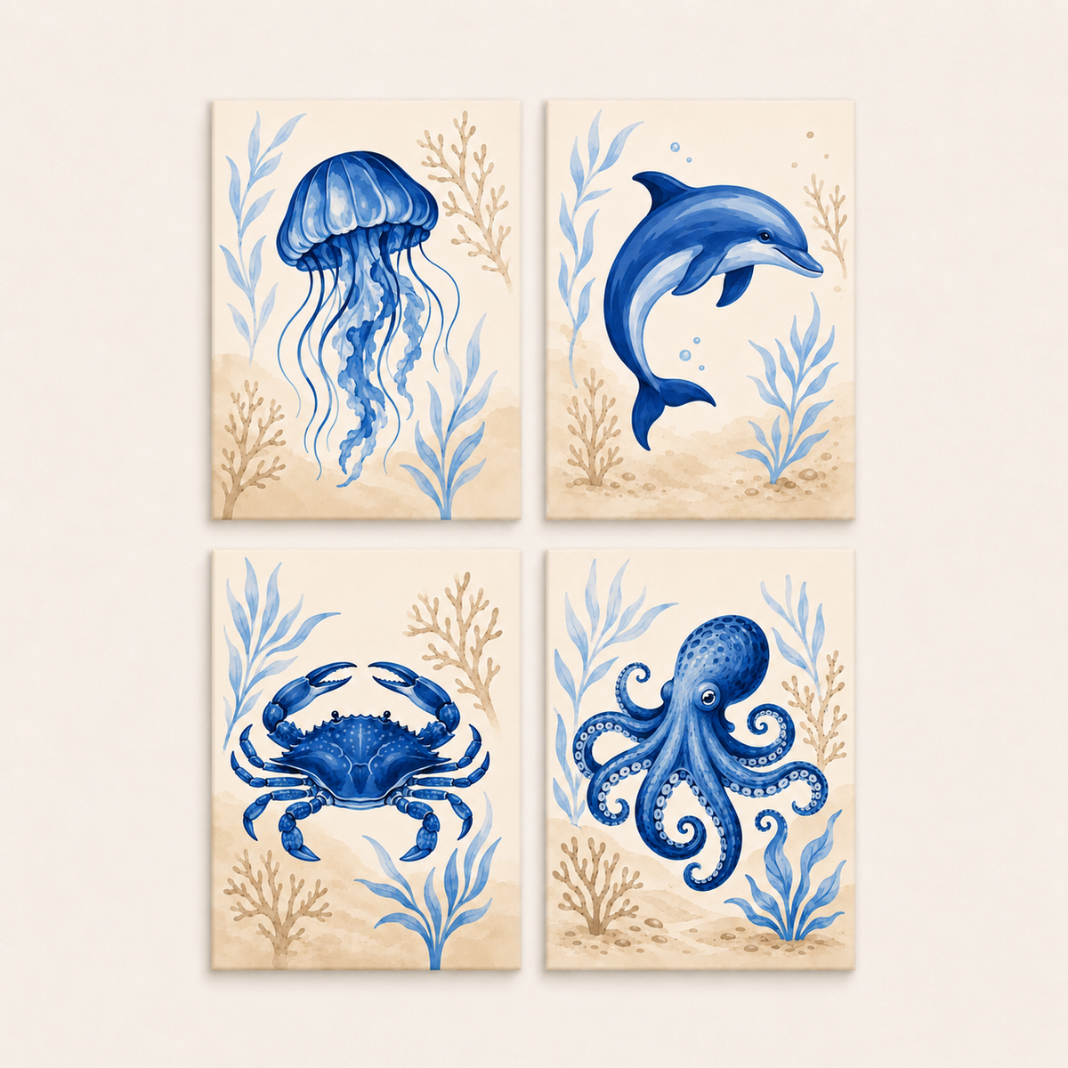 Blue ocean, set of 4 - Mini paint by numbers