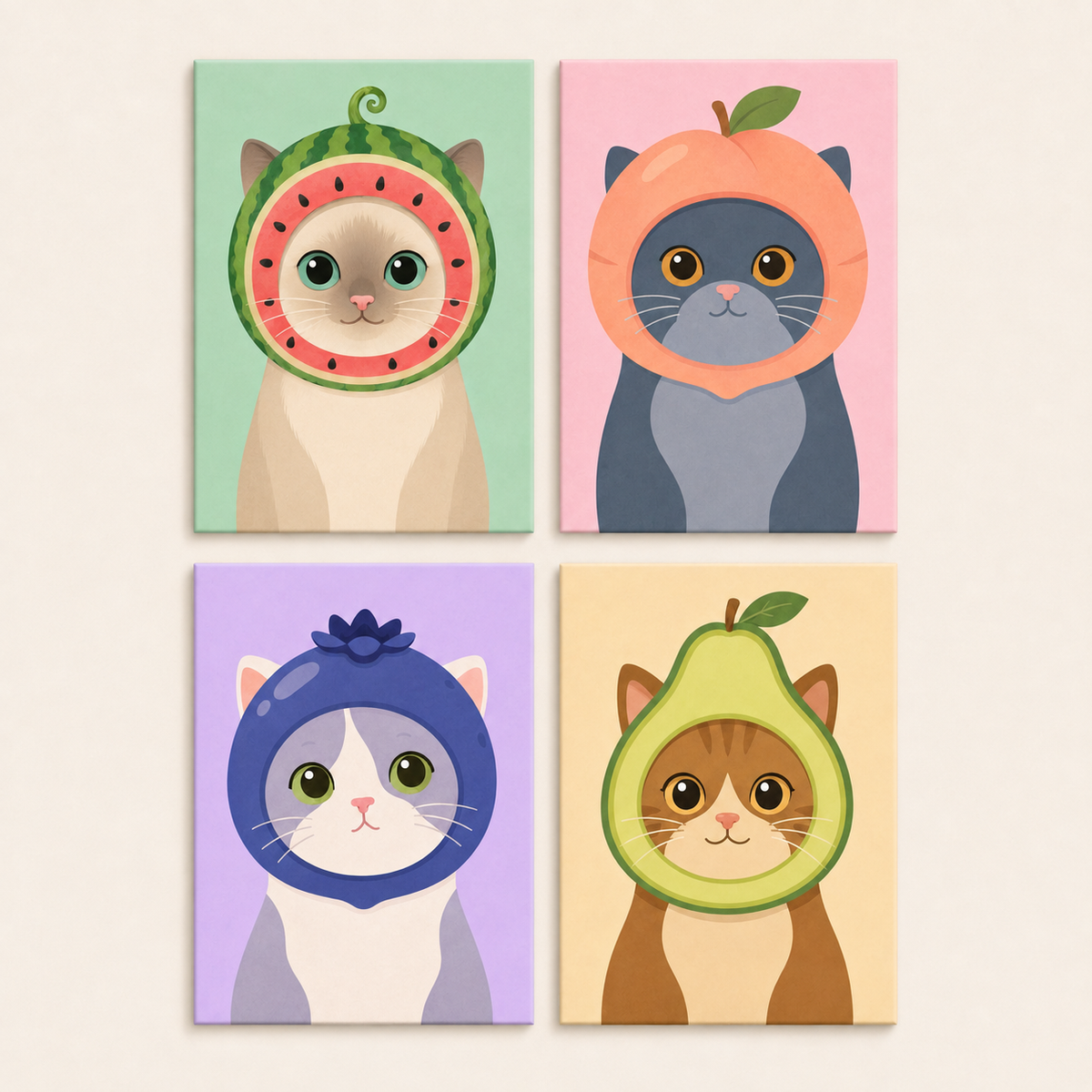 Fruity cats, set of 4 - Mini paint by numbers
