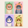 Fruity cats, set of 4 - Mini paint by numbers