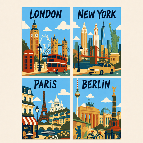 metropolises, set of 4 - Mini paint by numbers