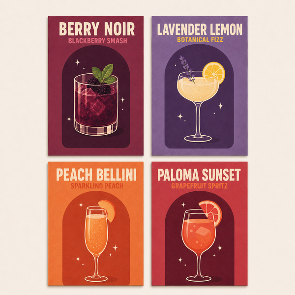 Retro cocktail, set of 4 - Mini paint by numbers