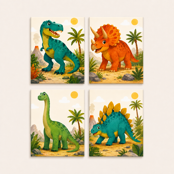 Dino adventure, set of 4 - Mini paint by numbers