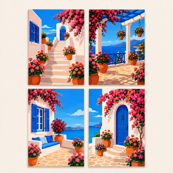 Santorini dreams, set of 4 - Mini paint by numbers