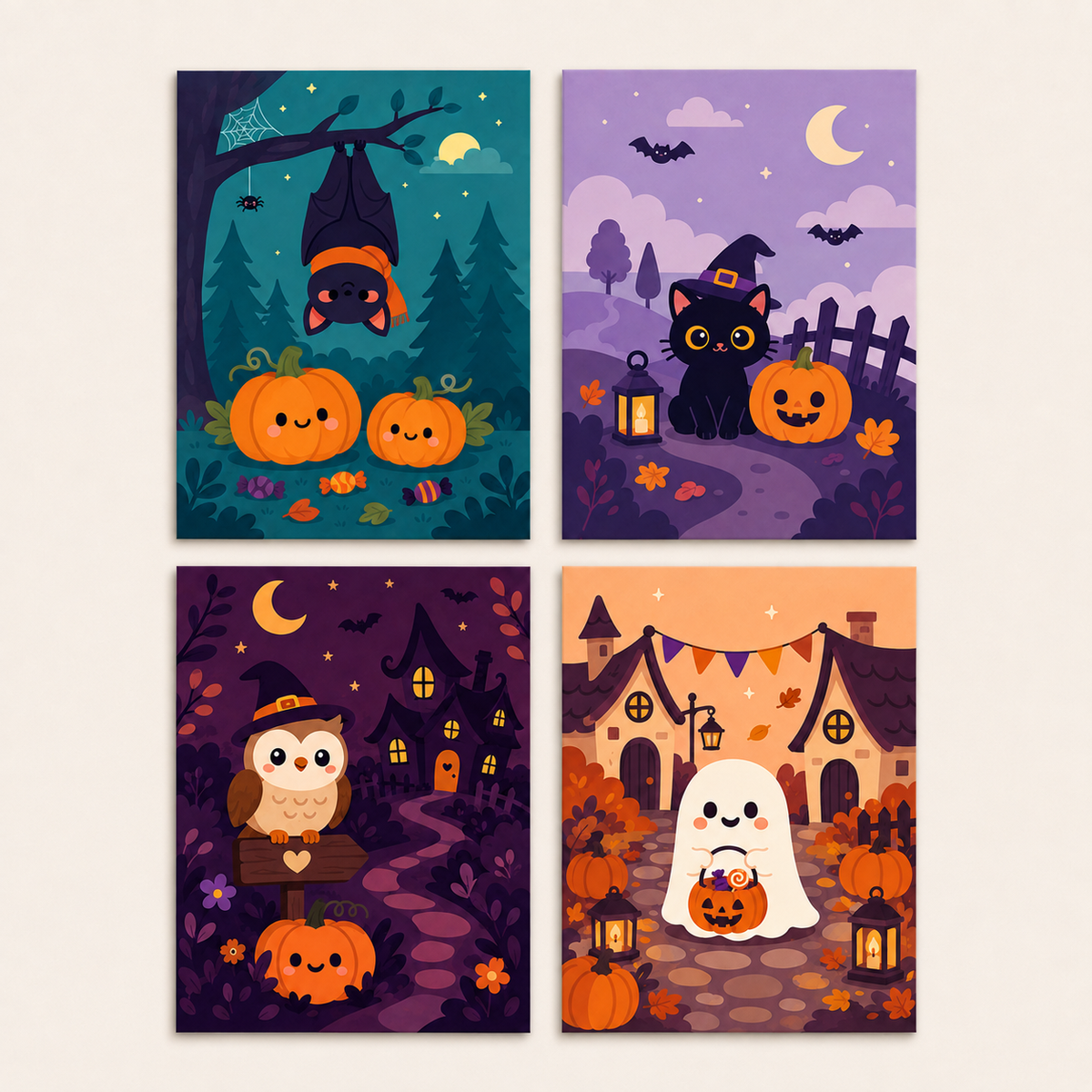 Halloween, set of 4 - Mini paint by numbers