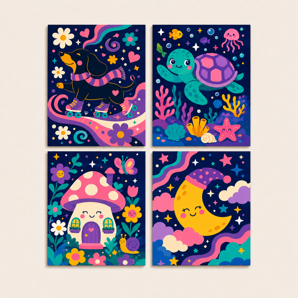 Magic world, set of 4 - Mini paint by numbers