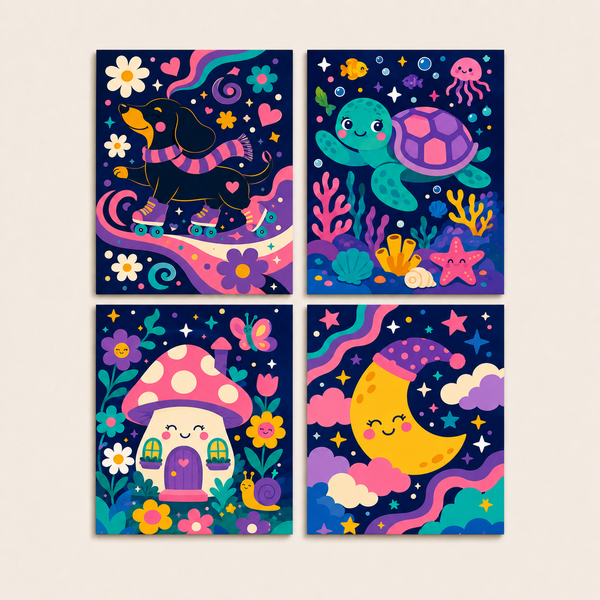 Magic world, set of 4 - Mini paint by numbers