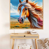 Paint by Numbers - Whisper of the Wind horse art with vibrant orange and gold mane, evoking a sense of tranquility and freedom.