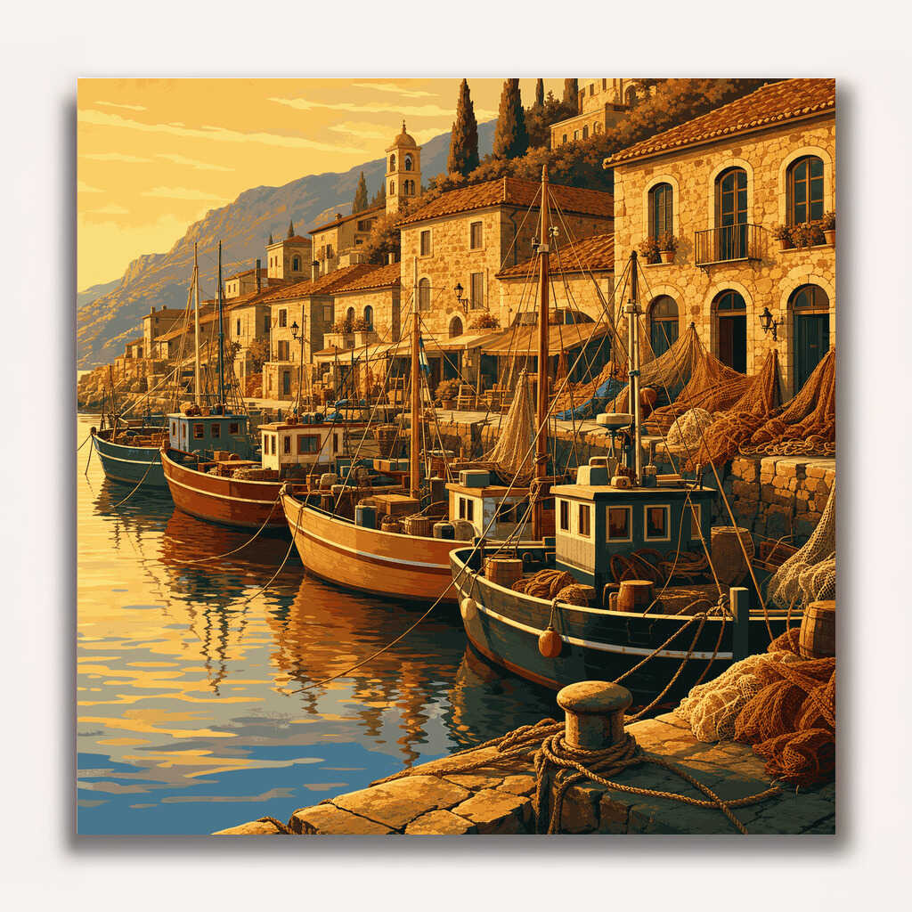 Paint by Numbers - Sunset at the Mediterranean port