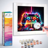 Paint by Numbers kit featuring a neon gaming controller artwork with vibrant electric colors.
