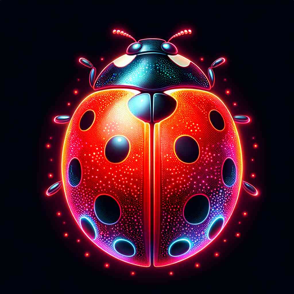 Paint by Numbers - Shining Wonders Ladybugs with vibrant red and blue tones in a fantasy design, glowing in a sea of shimmering dots.