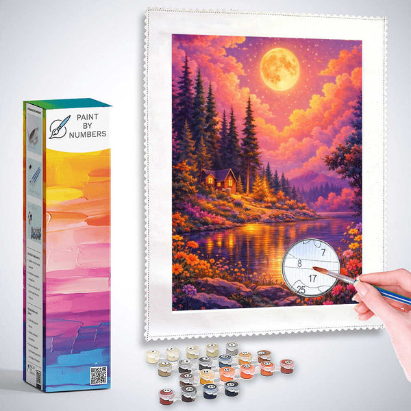 Paint by Numbers - Magical moonlit night at the lake