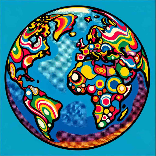 Paint by Numbers Colorful Cosmos abstract world map with vibrant colors and patterns symbolizing harmony and diversity.