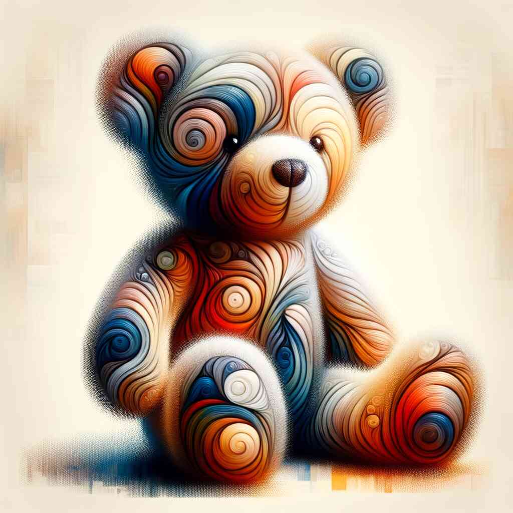 Paint by Numbers - Artistic teddy bear in abstract emotional swirls of warm harmonious colors, embodying childlike innocence and nostalgia.