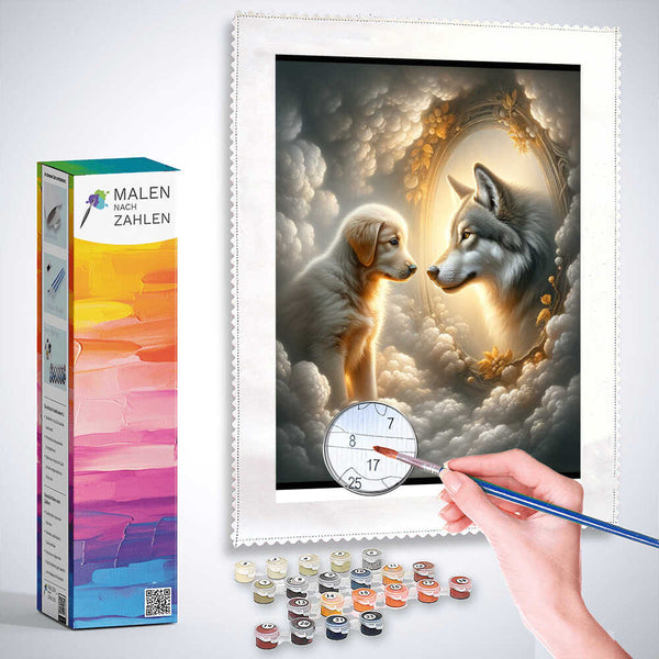 Paint by Numbers - Goldenretriver, Wolf, Mirror image