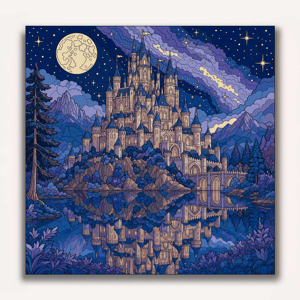 Paint by Numbers - The fairytale castle at full moon