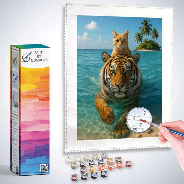 Paint by Numbers - Cat Swims on Tiger Through Sea