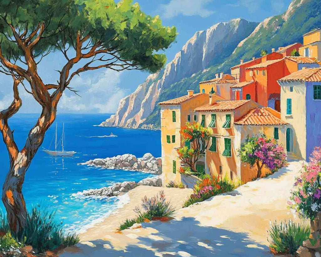 Paint by Numbers - Mediterranean idyll with flower path