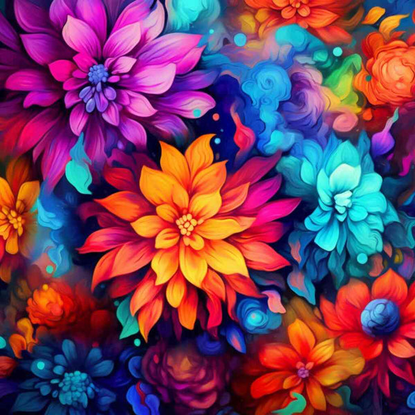Vibrant abstract flowers in "Color Rush of Emotions" Paint by Numbers kit.
