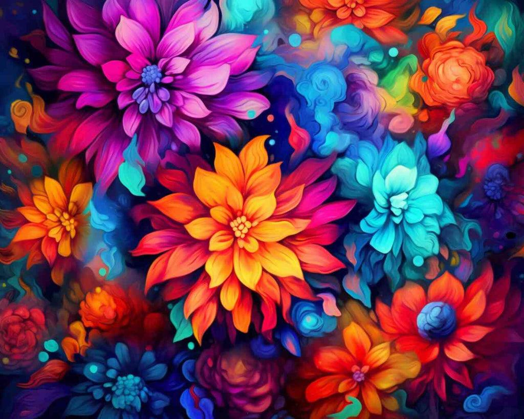 Vibrant abstract flowers in "Color Rush of Emotions" Paint by Numbers kit.