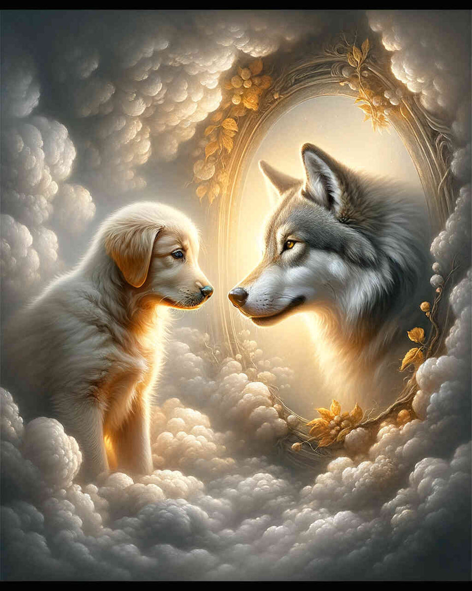 Paint by Numbers - Goldenretriver, Wolf, Mirror image