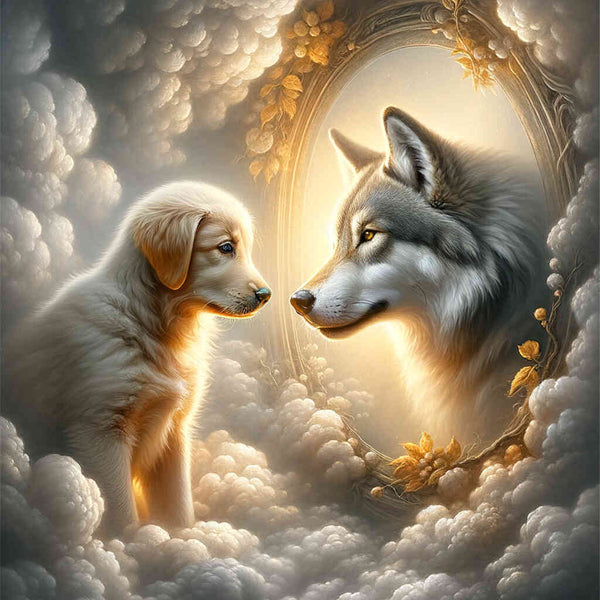 Paint by Numbers - Goldenretriver, Wolf, Mirror image