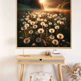 Paint by Numbers - Morning light over a sea of dandelions with golden sunlight and a dark forest background.