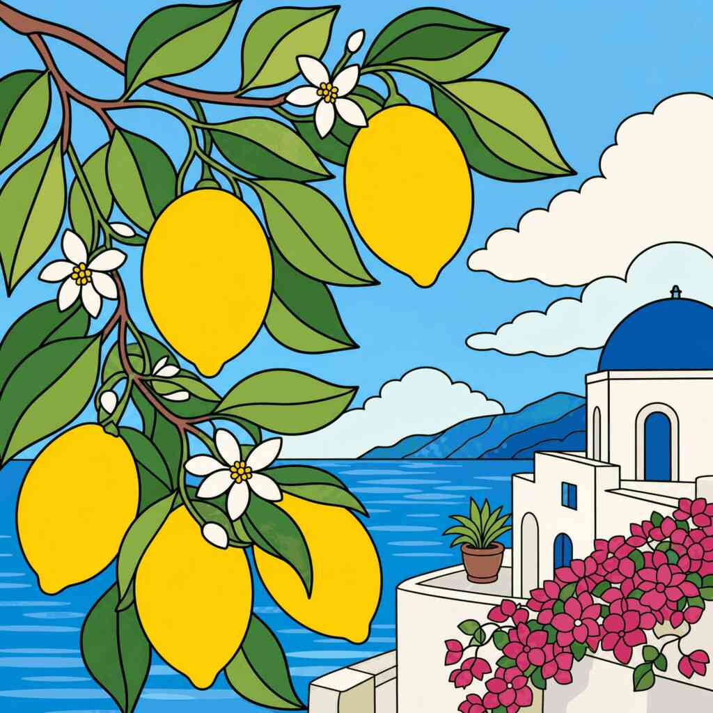 Paint by Numbers - Lemon summer over Santorini
