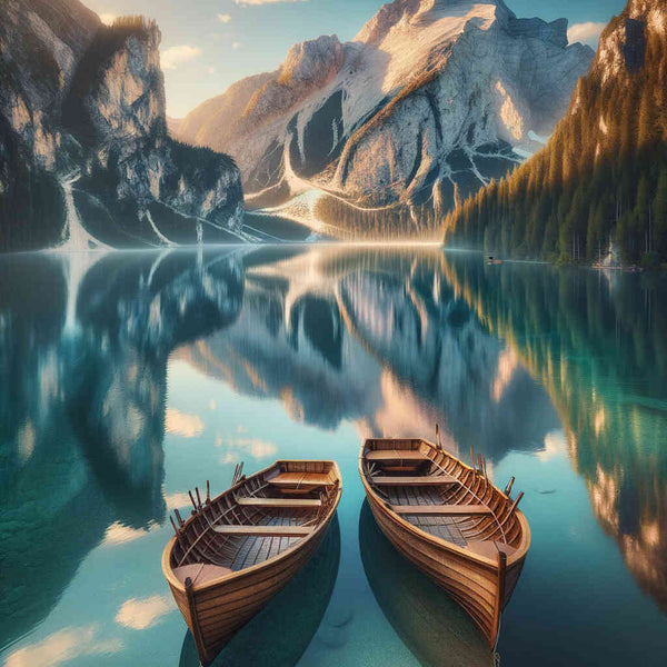 Paint by Numbers - Mountain lake with boats