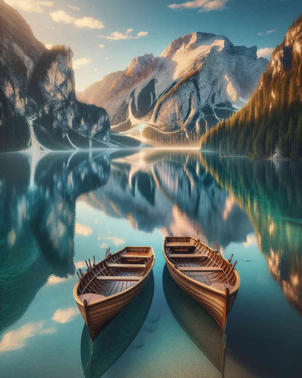 Paint by Numbers - Mountain lake with boats