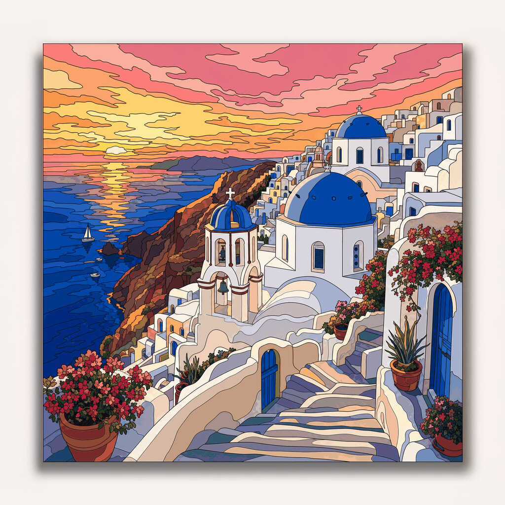 Paint by Numbers - Magical twilight on Santorini