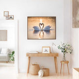 Paint by Numbers - Hidden Tenderness in the Evening Light, swan love framed art in elegant living room setting