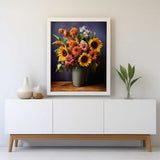 Paint by Numbers - Summer shine artwork with sunflowers and pastel tones in a vase, adding warmth and vibrant energy to a minimalist room decor.