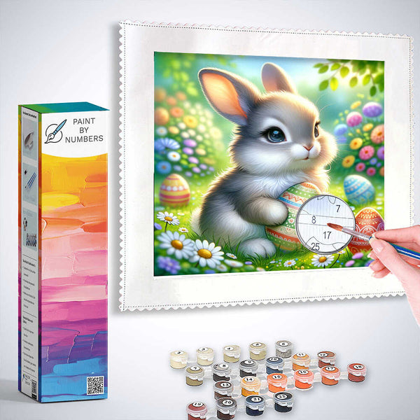 Paint by Numbers - Spring Awakening: An Easter Fairytale featuring a bunny in a flowering garden with Easter eggs.