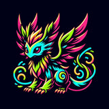 Paint by Numbers - Luminous Mysteries featuring a mythical creature in neon blue, green, and pink tones with hypnotic eyes.